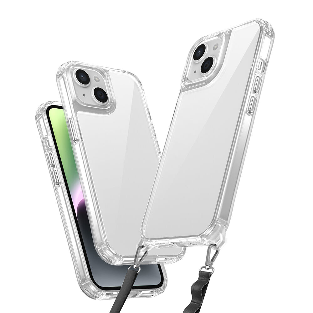 iPhone 14 Kılıf Airbagli Takılabilir Askı Aparatlı Snap Silikon Kapak Kılıf Şeffaf