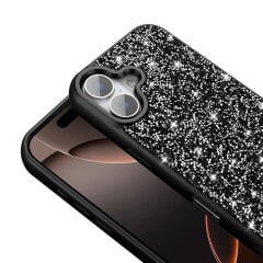 iPhone 16 Kılıf Parlak Taşlı Tasarım Pırlanta Kapak Beyaz