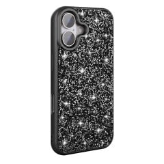 iPhone 16 Kılıf Parlak Taşlı Tasarım Pırlanta Kapak Beyaz