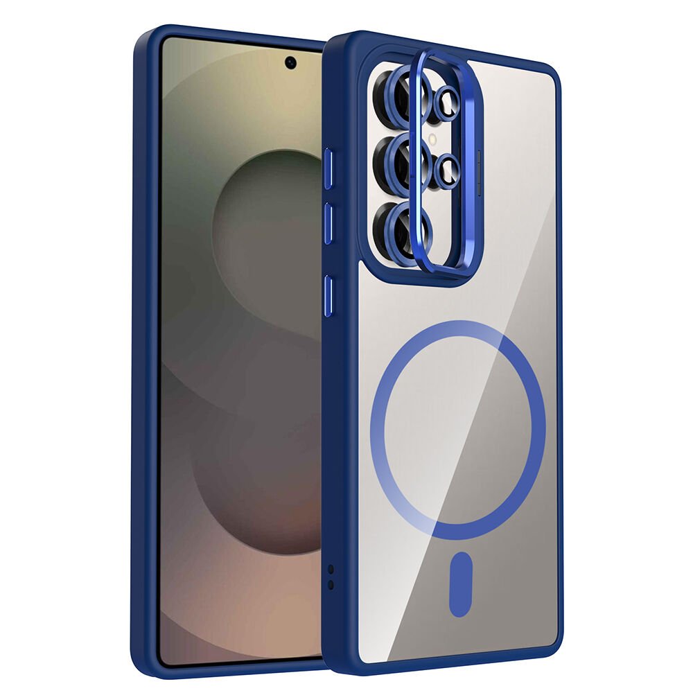 Samsung Galaxy S25 Ultra Kılıf Standlı ve Kamera Lens Hediyeli Kablosuz Şarj Özellikli Etro Kapak Lacivert