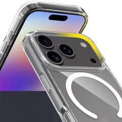 iPhone 17 Pro Max Kılıf Kablosuz Şarj Özellikli Şeffaf Sert PC Embos Kapak