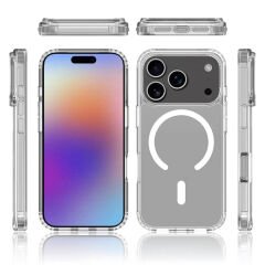 iPhone 17 Pro Max Kılıf Kablosuz Şarj Özellikli Şeffaf Sert PC Embos Kapak