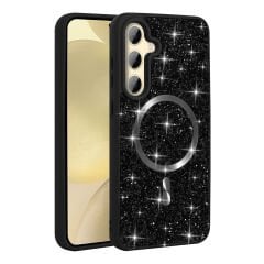 Samsung Galaxy S24 FE Kılıf Pırlanta Tasarımlı Kablosuz Şarj Özellikli Mozaik Silikon Kapak