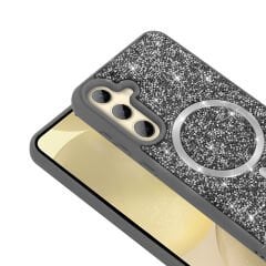 Samsung Galaxy S24 FE Kılıf Pırlanta Tasarımlı Kablosuz Şarj Özellikli Mozaik Silikon Kapak