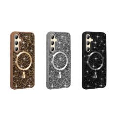 Samsung Galaxy S24 FE Kılıf Pırlanta Tasarımlı Kablosuz Şarj Özellikli Mozaik Silikon Kapak