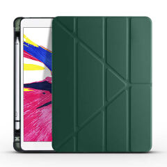 iPad 10.2 (8.Nesil) Kılıf Tri Folding Kalem Bölmeli Standlı Kılıf Siyah