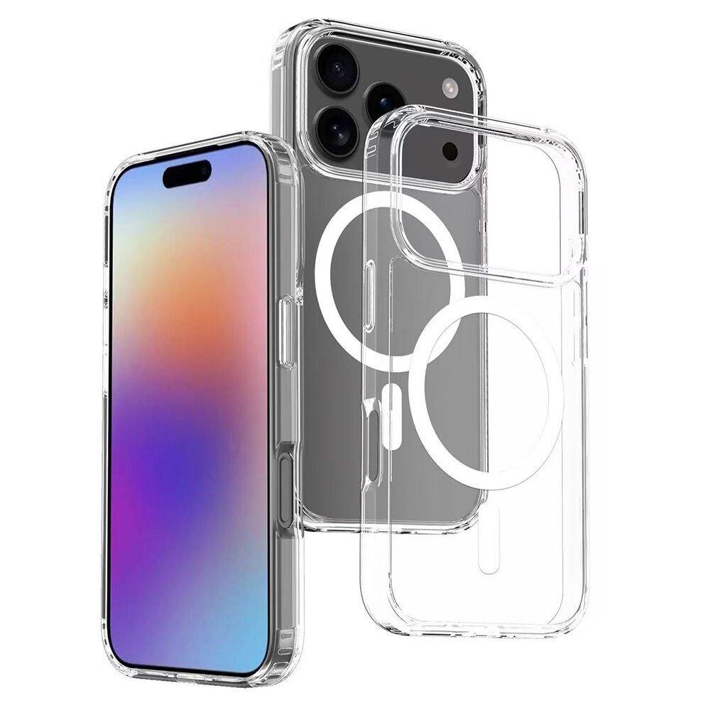 iPhone 17 Pro Max Kılıf Kablosuz Şarj Özellikli Şeffaf Sert PC Embos Kapak Şeffaf