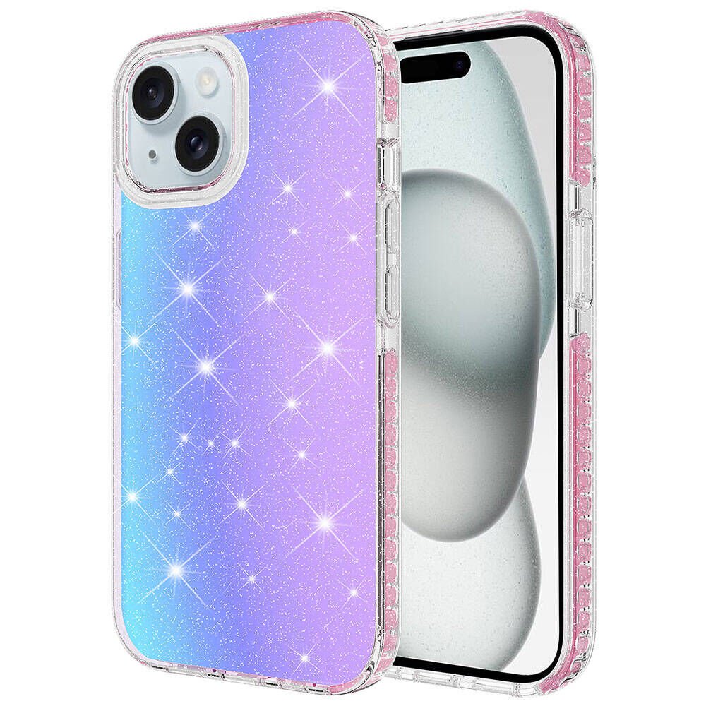 iPhone 15 Kılıf Parlak Renk Geçişli Velle Kapak Pembe