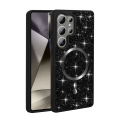 Samsung Galaxy S25 Ultra Kılıf Pırlanta Tasarımlı Kablosuz Şarj Özellikli Mozaik Silikon Kapak