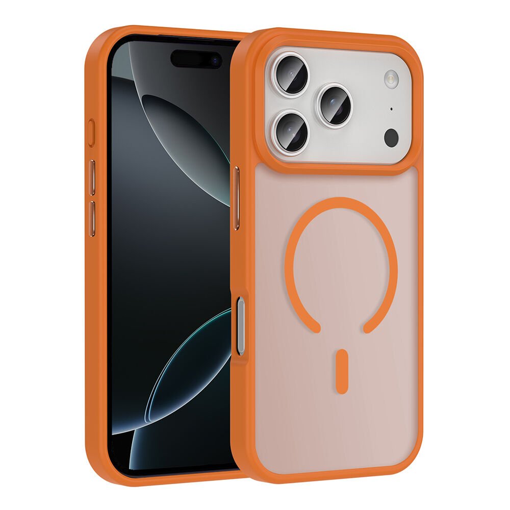 iPhone 17 Pro Max Kılıf Kablosuz Şarj Özellikli Mat Arka Yüzey Sio Kapak Turuncu