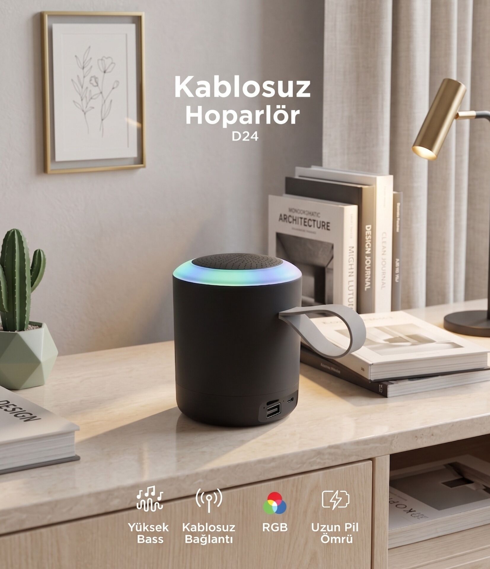 Bluetooth Hoparlör SD USB Destekli Taşınabilir Speaker D24 Siyah