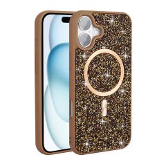 iPhone 16 Plus Kılıf Pırlanta Tasarımlı Kablosuz Şarj Özellikli Mozaik Silikon Kapak