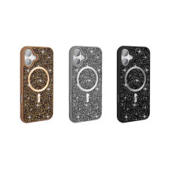 iPhone 16 Plus Kılıf Pırlanta Tasarımlı Kablosuz Şarj Özellikli Mozaik Silikon Kapak