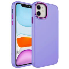 iPhone 11 Kılıf Metal Çerçeve ve Buton Tasarımlı Silikon Luna Kapak Lila