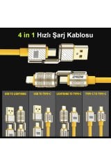 240W Ultra Süper Hızlı 4 In 1 Çoklu Şarj Kablosu & Data Kablo USB To Type-C / Type-C / To Lightning