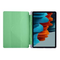 Samsung Galaxy Tab S7 T870 Kılıf Tri Folding Kalem Bölmeli Standlı Kılıf Açık Yeşil