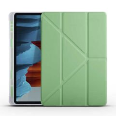 Samsung Galaxy Tab S7 T870 Kılıf Tri Folding Kalem Bölmeli Standlı Kılıf Açık Yeşil