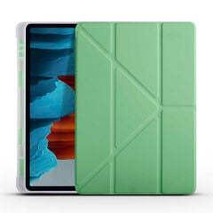 Samsung Galaxy Tab S7 T870 Kılıf Tri Folding Kalem Bölmeli Standlı Kılıf Açık Yeşil