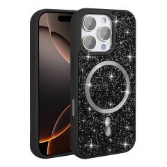 iPhone 16 Pro Kılıf Pırlanta Tasarımlı Kablosuz Şarj Özellikli Mozaik Silikon Kapak