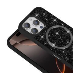 iPhone 16 Pro Kılıf Pırlanta Tasarımlı Kablosuz Şarj Özellikli Mozaik Silikon Kapak