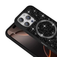 iPhone 16 Pro Kılıf Pırlanta Tasarımlı Kablosuz Şarj Özellikli Mozaik Silikon Kapak