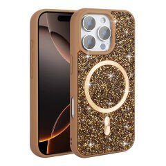 iPhone 16 Pro Kılıf Pırlanta Tasarımlı Kablosuz Şarj Özellikli Mozaik Silikon Kapak