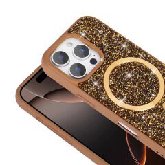 iPhone 16 Pro Kılıf Pırlanta Tasarımlı Kablosuz Şarj Özellikli Mozaik Silikon Kapak