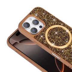 iPhone 16 Pro Kılıf Pırlanta Tasarımlı Kablosuz Şarj Özellikli Mozaik Silikon Kapak