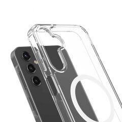 Samsung Galaxy S25 Kılıf Magsafe Şarj Özellikli Şeffaf Sert PC Embos Kapak