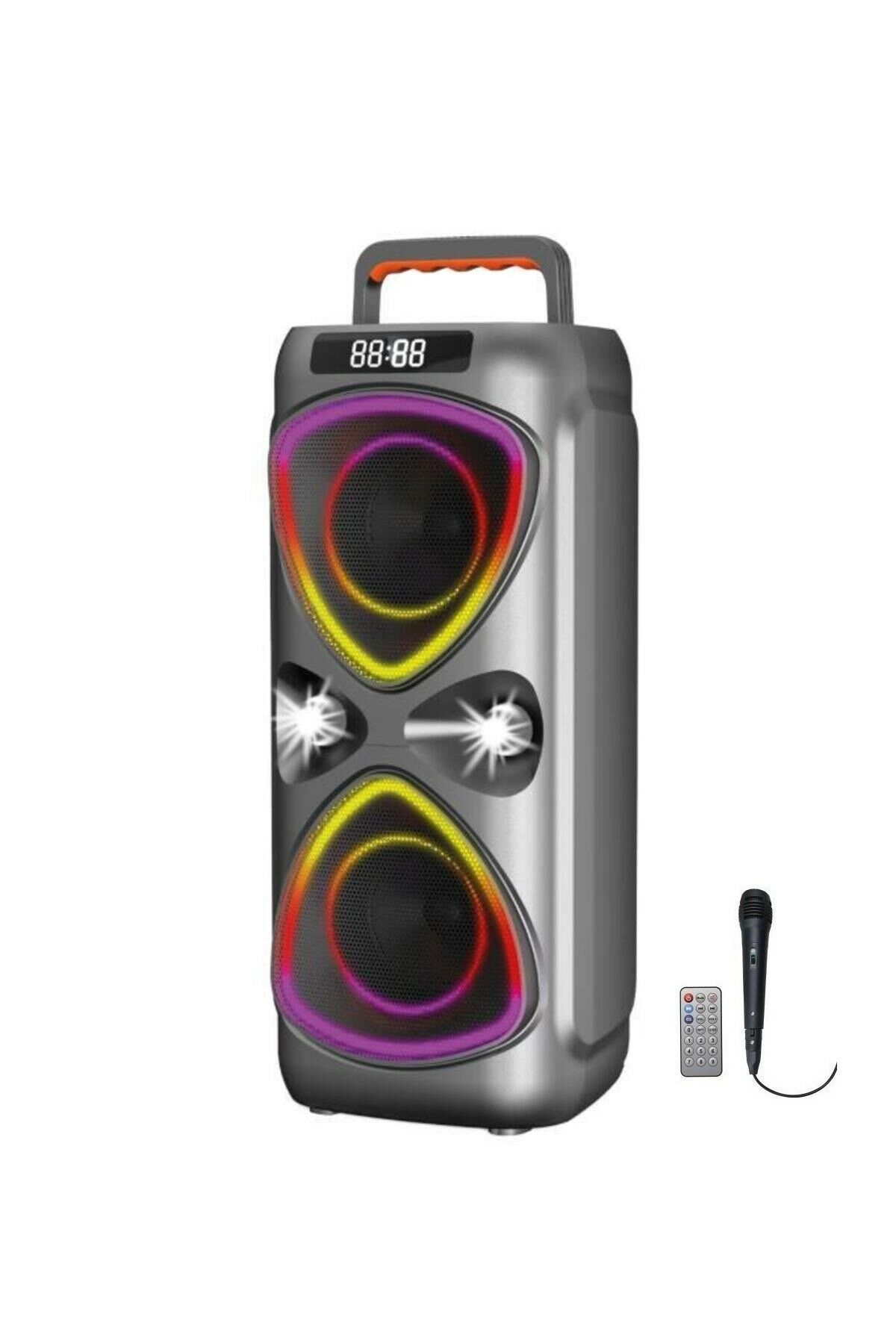Bluetooh Hoparlör Kablolu Mikrofonlu Kumandali Radyolu Led Işıklı Parti Speaker D78