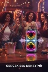 Bluetooh Hoparlör Kablolu Mikrofonlu Kumandali Radyolu Led Işıklı Parti Speaker D78