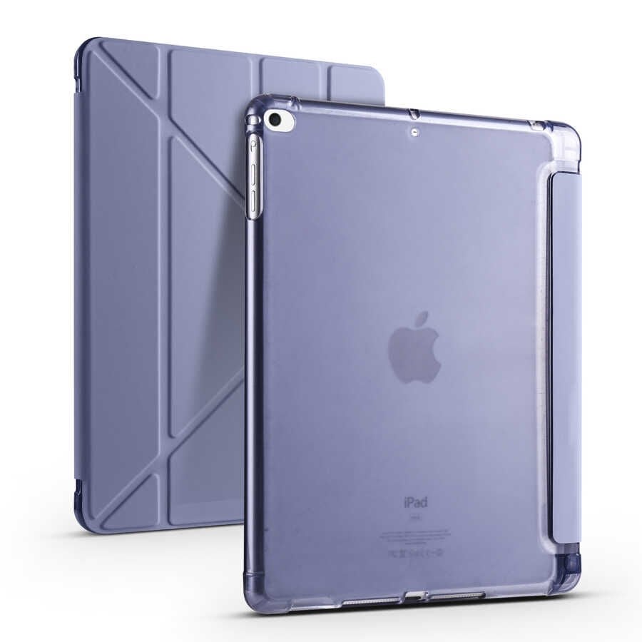 iPad 9.7 2018 (6.Nesil) Kılıf Tri Folding Kalem Bölmeli Standlı Kılıf Mor