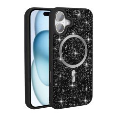 iPhone 16 Kılıf Pırlanta Tasarımlı Kablosuz Şarj Özellikli Mozaik Silikon Kapak