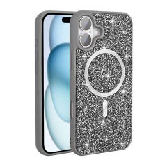 iPhone 16 Kılıf Pırlanta Tasarımlı Kablosuz Şarj Özellikli Mozaik Silikon Kapak