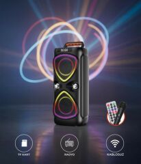 Bluetooh Hoparlör Kablolu Mikrofonlu Kumandali Radyolu Led Işıklı Parti Speaker D78 Siyah
