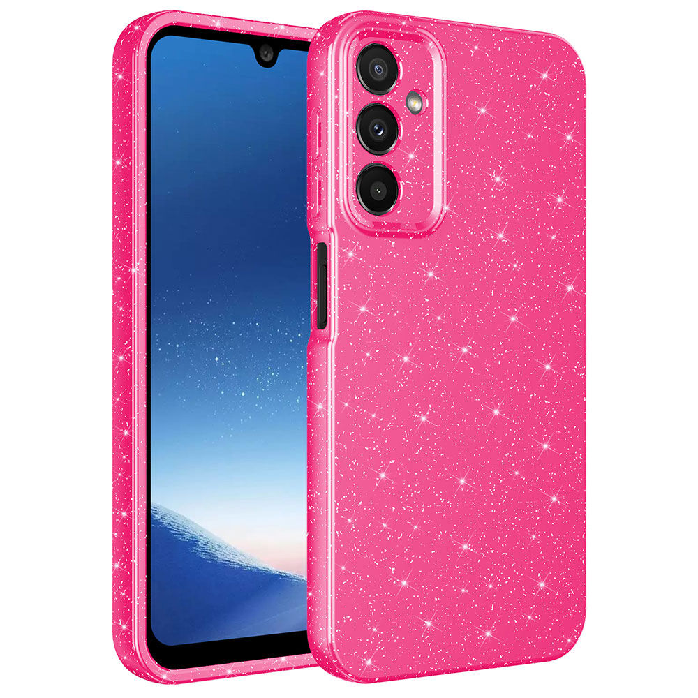 Samsung Galaxy A24 Kılıf Kamera Korumalı Simli Lüks Koton Kapak Kılıf Pembe Koyu