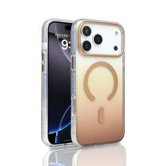 iPhone 17 Pro Max Kılıf Kablosuz Şarj Özellikli Şeffaf Transparan Renk Geçişli Toros Kapak Gold