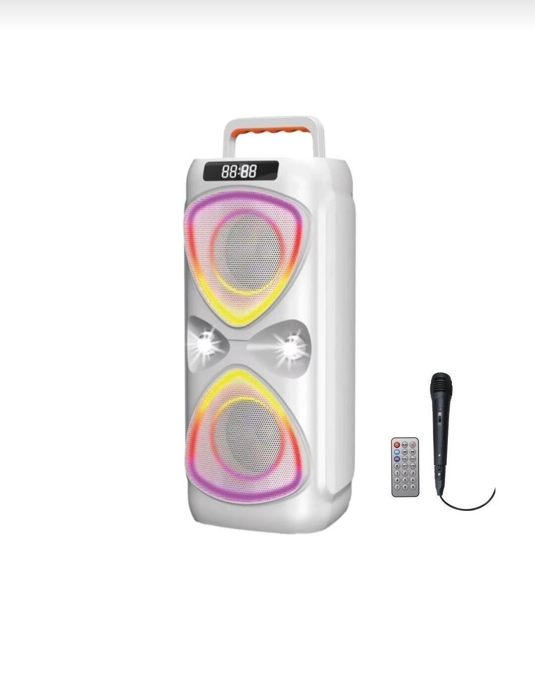 Bluetooh Hoparlör Kablolu Mikrofonlu Kumandali Radyolu Led Işıklı Parti Speaker D78 Beyaz