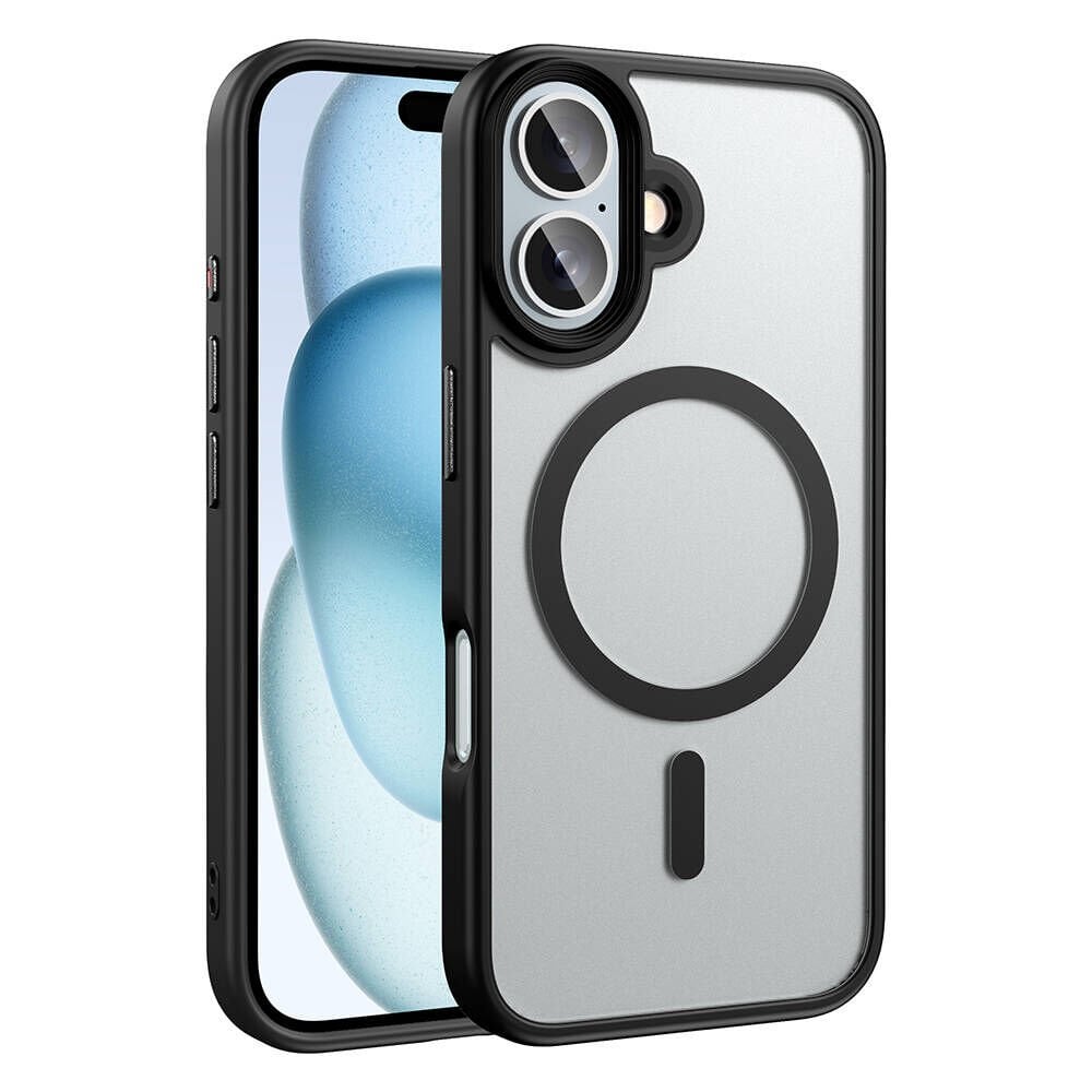 iPhone 16 Plus Kılıf Mat Arka Yüzey Wireless Şarj Özellikli Flet Magsafe Kapak Siyah
