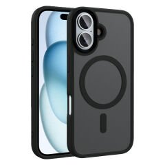iPhone 16 Plus Kılıf Mat Arka Yüzey Wireless Şarj Özellikli Flet Magsafe Kapak Siyah