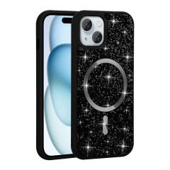 iPhone 15 Kılıf Pırlanta Tasarımlı Kablosuz Şarj Özellikli Mozaik Silikon Kapak