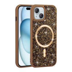 iPhone 15 Kılıf Pırlanta Tasarımlı Kablosuz Şarj Özellikli Mozaik Silikon Kapak