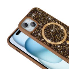 iPhone 15 Kılıf Pırlanta Tasarımlı Kablosuz Şarj Özellikli Mozaik Silikon Kapak