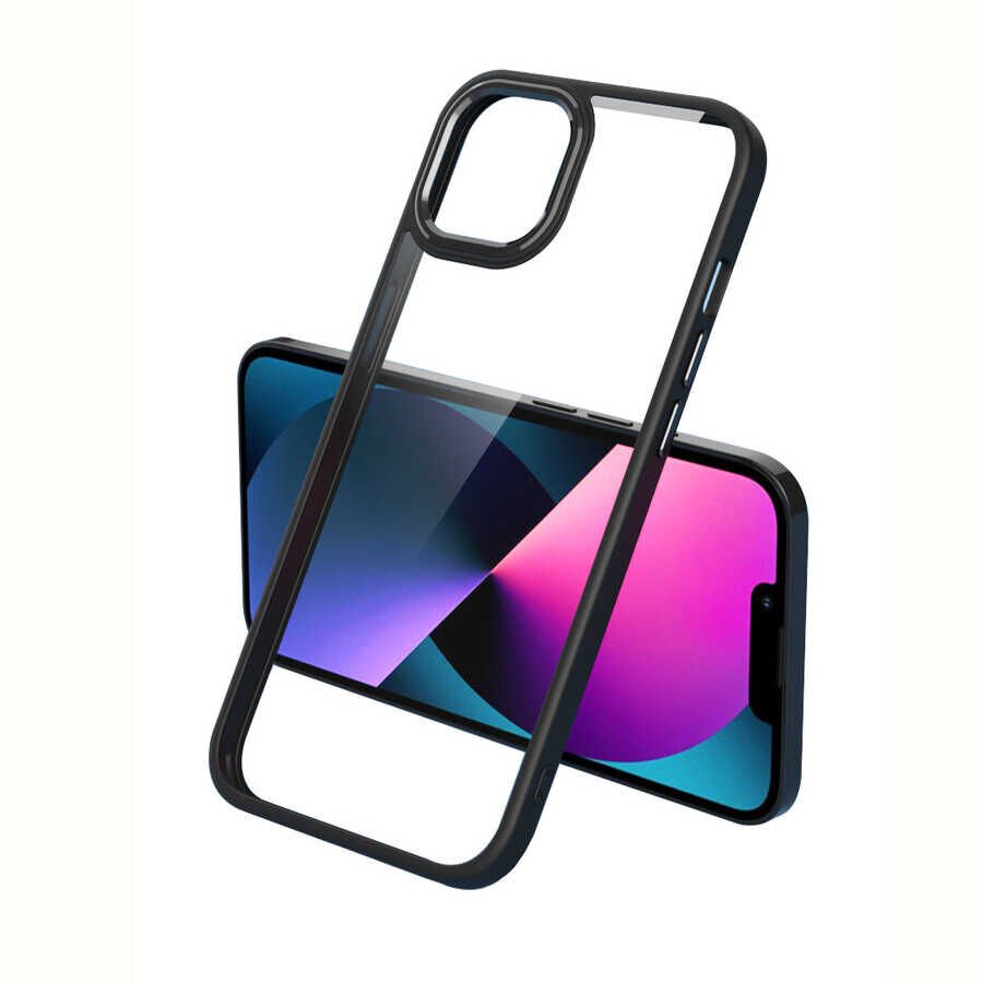 iPhone 13 Pro Max Kılıf Renkli Silikon Kenarlı Krom Kapak Siyah