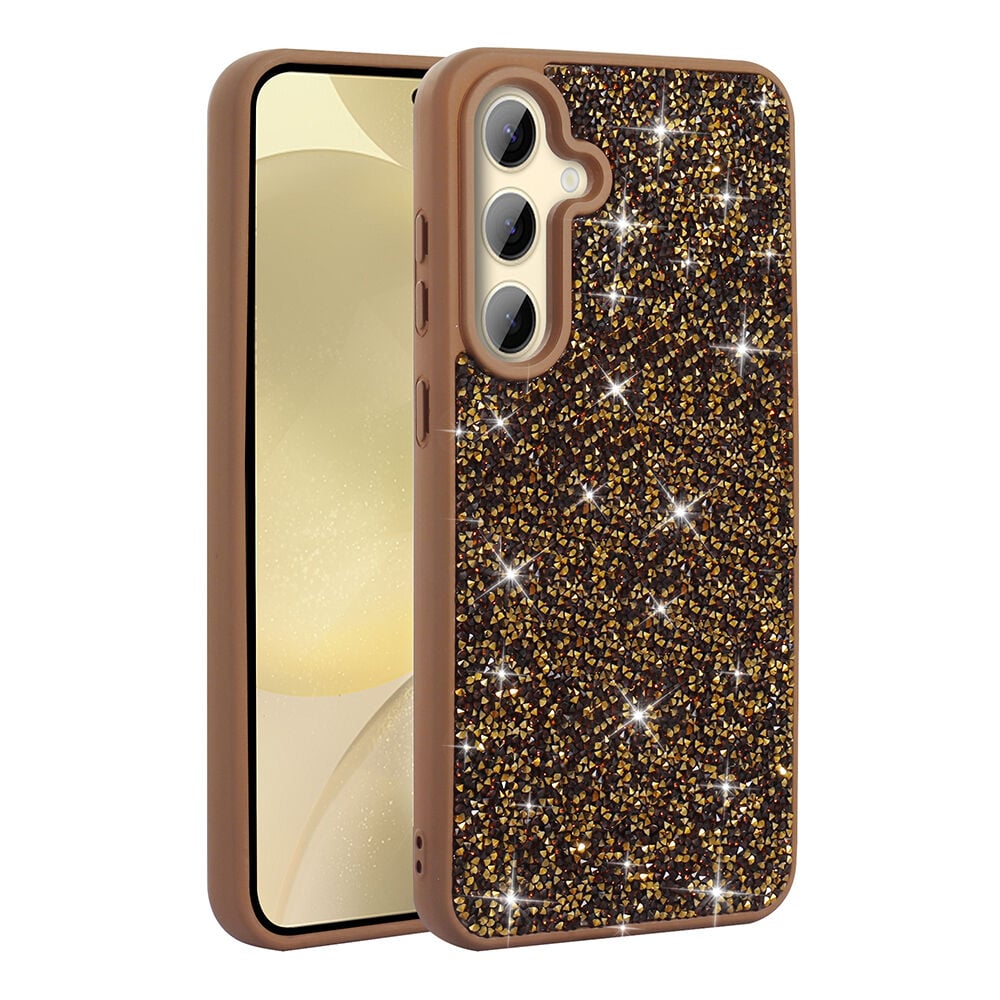Samsung Galaxy A25 Kılıf Parlak Taşlı Tasarım Pırlanta Kapak Gold