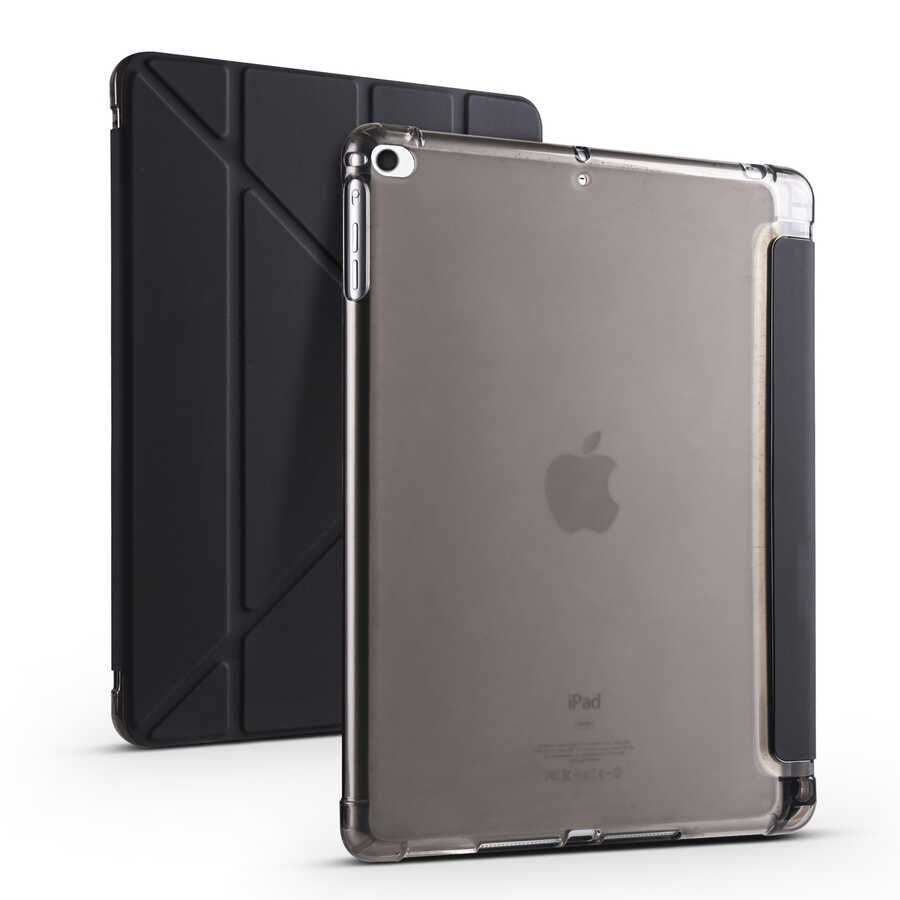 iPad 9.7 2017 (5.Nesil) Kılıf Tri Folding Kalem Bölmeli Standlı Kılıf Siyah