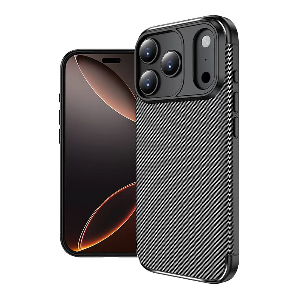iPhone 17 Pro Max Kılıf Karbon Fiber Desenli Negro Silikon Kapak