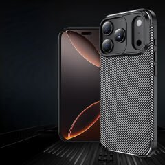 iPhone 17 Pro Max Kılıf Karbon Fiber Desenli Negro Silikon Kapak