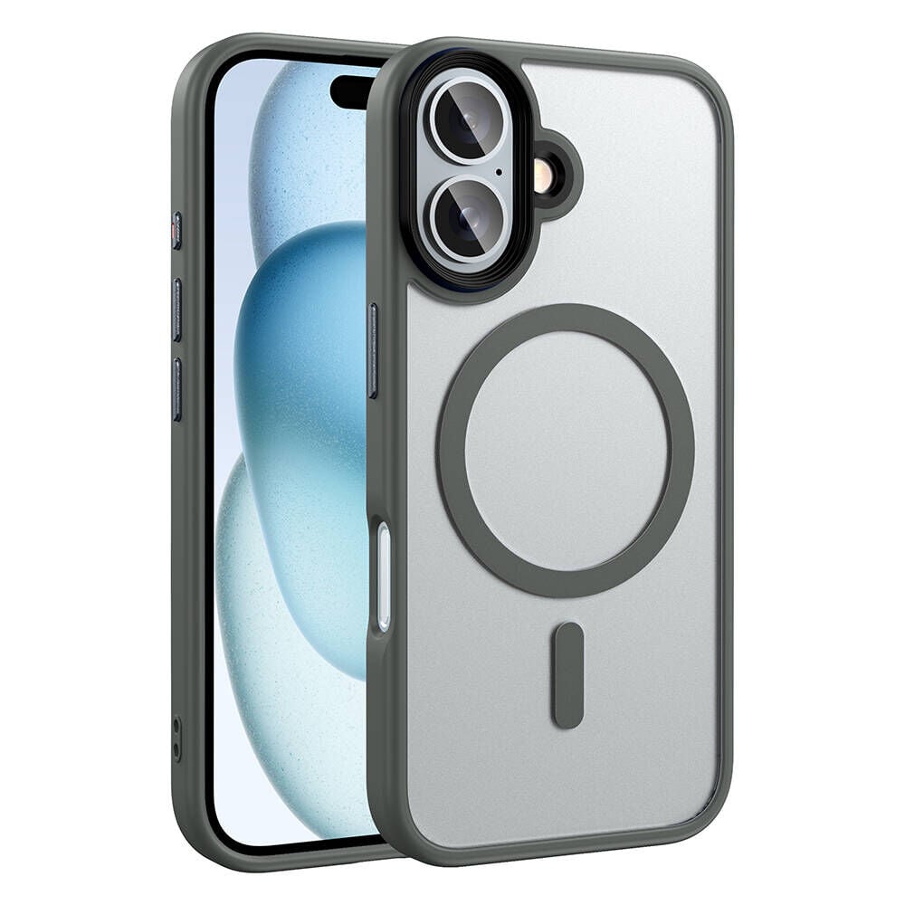 iPhone 16 Plus Kılıf Mat Arka Yüzey Wireless Şarj Özellikli Flet Magsafe Kapak Titanyum-Gri