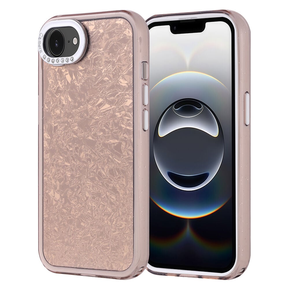 iPhone 16E Kılıf Taşlı Tasarımlı Kapi Kapak Gold